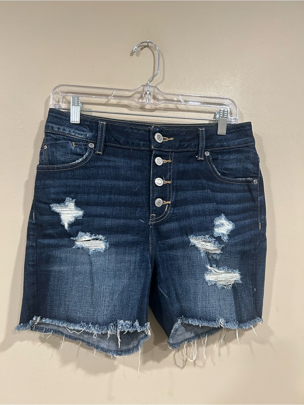 Maurices Womens Jean Shorts High-Rise Distressed Stretch Size 8